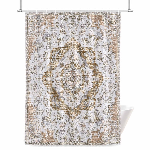 Bohemian Shower Curtain, 36" x 72", Vintage Distressed Orange Ethnic Geometric Floral Waterproof Bathroom Curtain Washable Shower Curtain Set with 12 Hooks