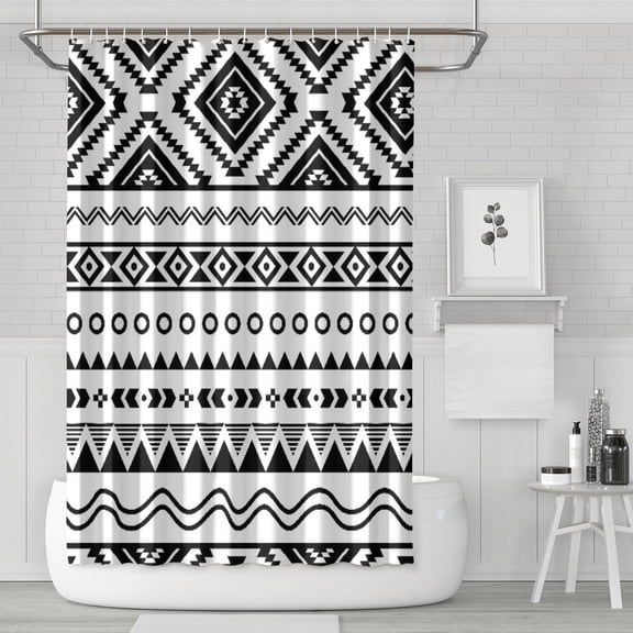 Bohemian Shower Curtain with Artistic Nordic Style Tribal Patterns, Waterproof Fabric with Hooks, Earthy Retro Boho Chic Bathroom Decor for Apartments, Condos, Hotels, or RV Spaces
