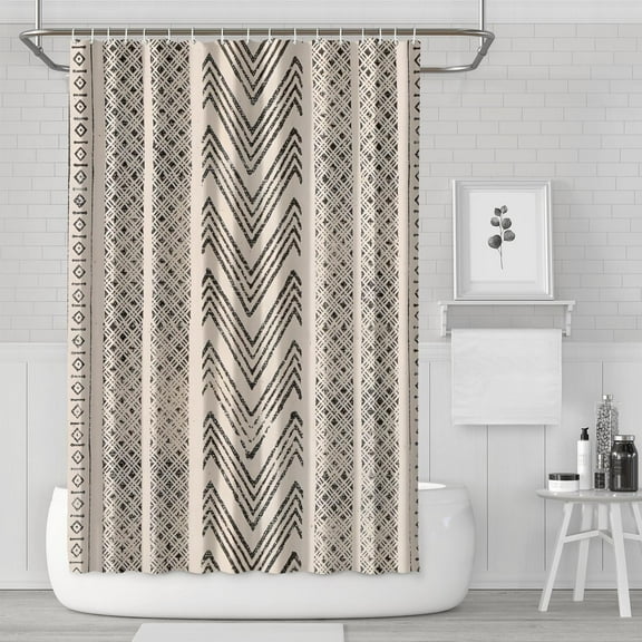 Bohemian Shower Curtain with Artistic Nordic Style Tribal Patterns, Waterproof Fabric with Hooks, Earthy Retro Boho Chic Bathroom Decor for Apartments, Condos, Hotels, or RV Spaces