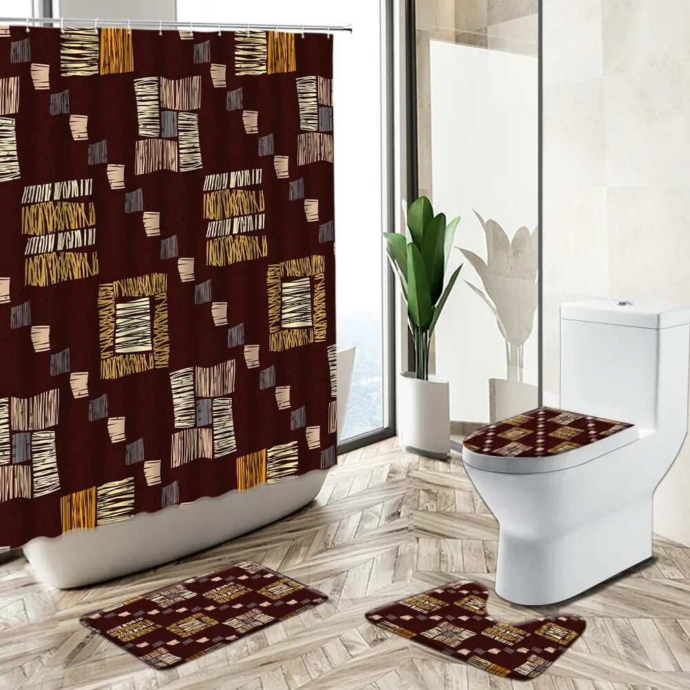 Bohemian Shower Curtain Geometric Stripe Design Bathroom Set Foreign