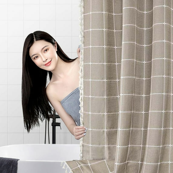 Bohemian Shower Curtain Linen Heavy Duty Striped Fabric with Tassels Water Repellent 70x70 Inch Black White Green for Bathroom