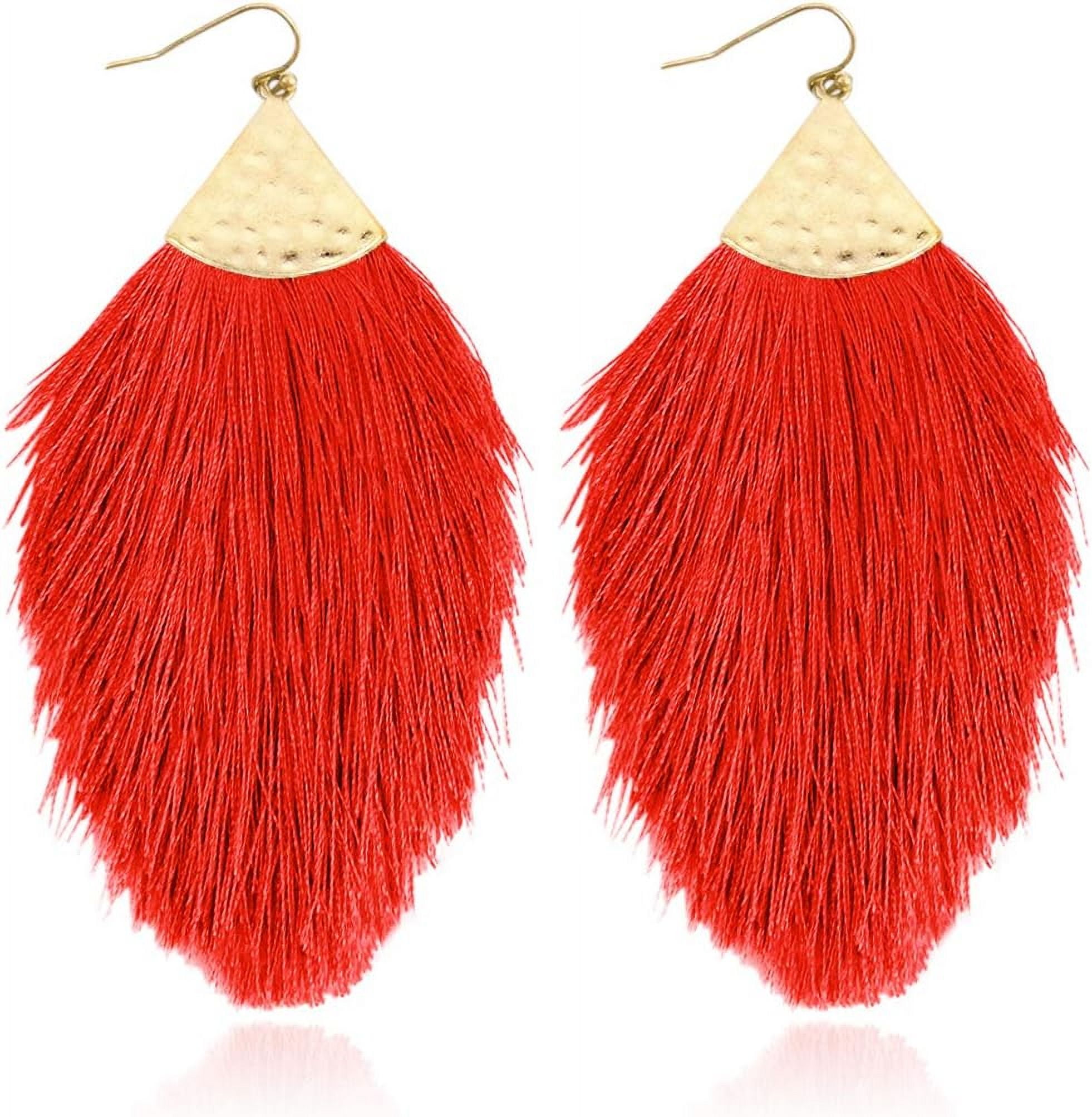 Bohemian Thread Tassel Earrings - Lightweight Fringe Dangle Earrings With Colorful Feather Design