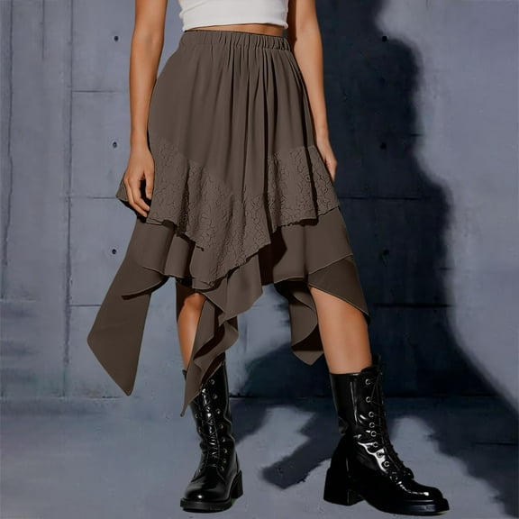 Bohemian Skirt Asymmetrical Lace Design Flowy Hem Elegant Midi Skirt for Every Occasion