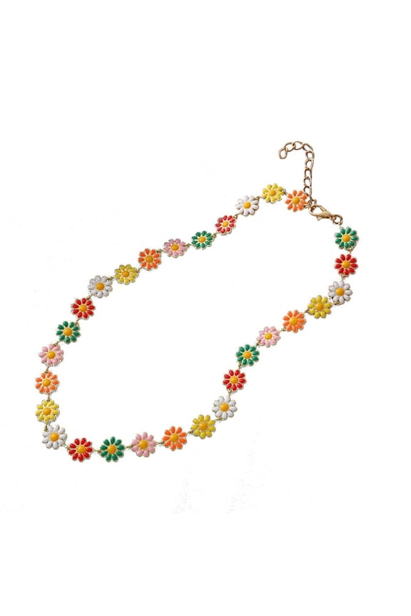 Bohemian Small Daisy Earrings Painted Flower Bracelet Colored Short Sunflower Necklace Summer Neck Chain Simple Jewelry