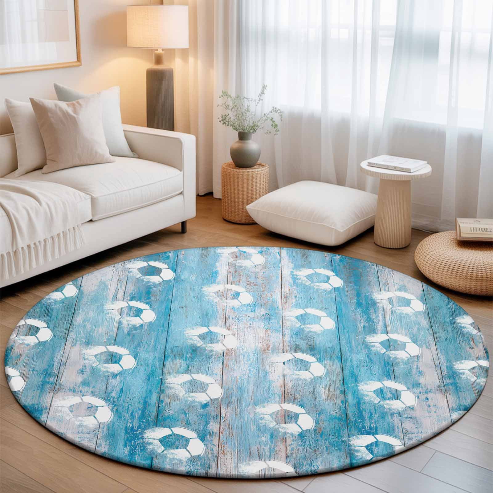 Bohemian Soccer Washable Round Area Rug 7 ft, Rustic Boho Farmhouse ...