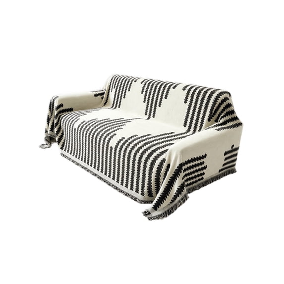 Bohemian Sofa Cover for 3 Seater Sectional, L Shaped Couch Slipcover Non-Slip Pet Friendly Soft Chenille Furniture Protector Washable Geometric Black White 51x94 Inch