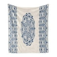 thumbnail image 1 of Bohemian Soft Flannel Fleece Throw Blanket, Watercolor Art Style Folkloric Gypsy Motif Round Mandala Tribal, Cozy Plush for Indoor and Outdoor Use, 50" x 70", Dark Blue and Cream, by Ambesonne, 1 of 5