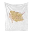 thumbnail image 1 of Bohemian Soft Flannel Fleece Throw Blanket, Young Woman with Long Hair Beads from Sea Shells Hip Spring Fashion, Cozy Plush for Indoor and Outdoor Use, 50" x 70", Pale Peach Brown, by Ambesonne, 1 of 5