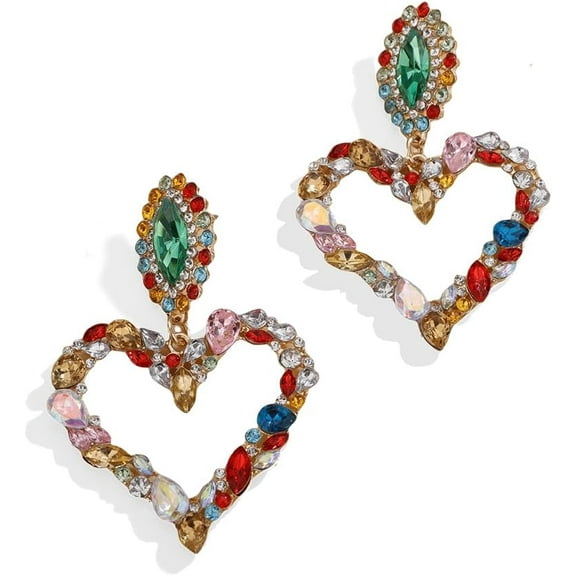 Bohemian Sparkling Heart Crystal Dangle Earrings Rhinestone Chandelier Earrings Festival Prom Party Accessories for Women