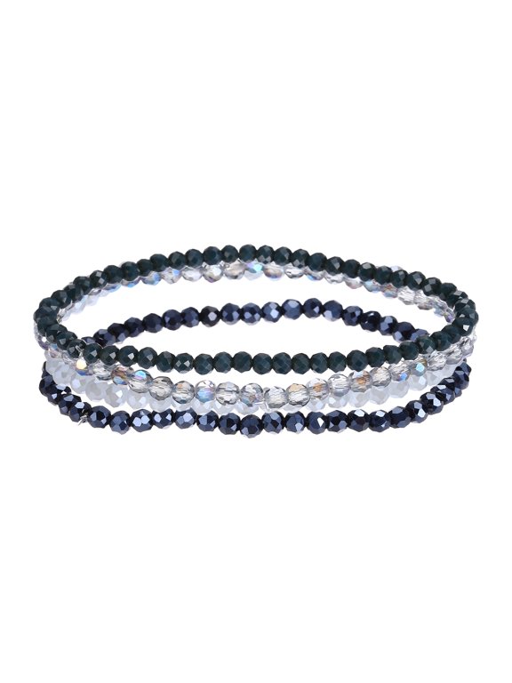 Bohemian Stackable Bead Bracelets 4mm Multi-Layer Crystal Beads Stretch Bracelet Set for Women Wristbands Jewelry Costume Gifts, Blue