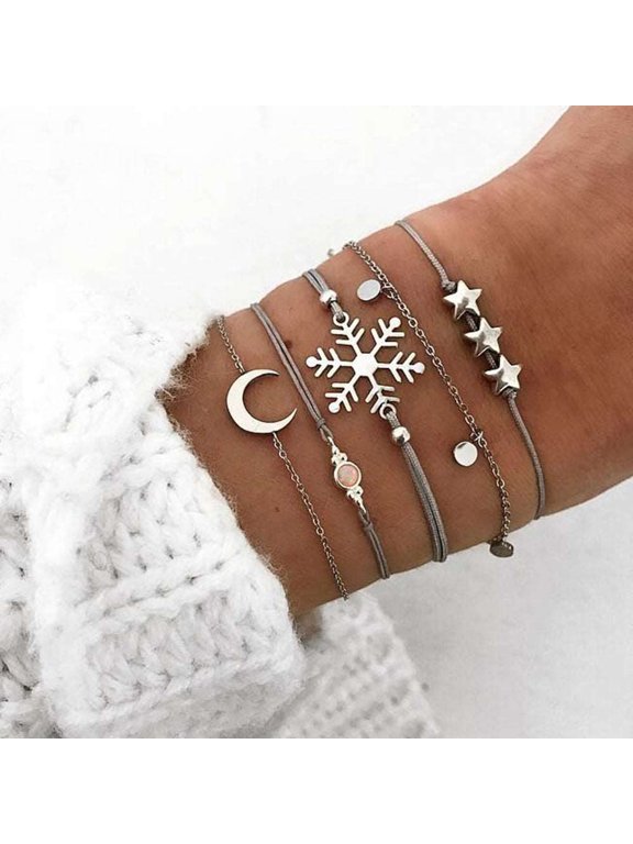 Bohemian Star Moon Snowflake Opal Bracelet Set