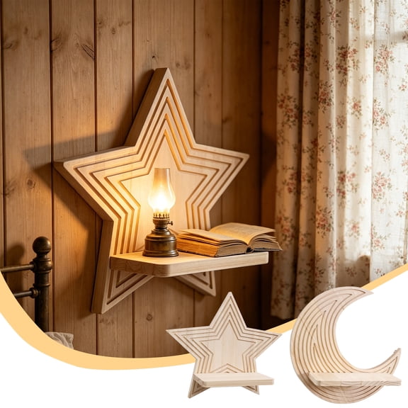 Bohemian Star Shaped Wooden Wall Shelf, Handmade Rustic Craft Storage Rack, Multifunctional Holder for Home Wall Flower Pot Small Item Display Space Decor, B
