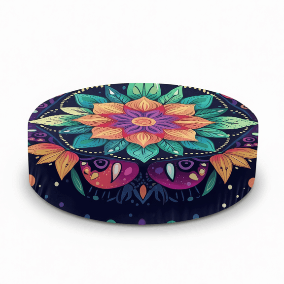 Bohemian Stool Covers Green Mandala Round Stool Cushion Cover Elastic Non-Slip Floral Bar Stool Seat Covers, Machine Washable, Barstools Holiday Decorative, 14"-16"