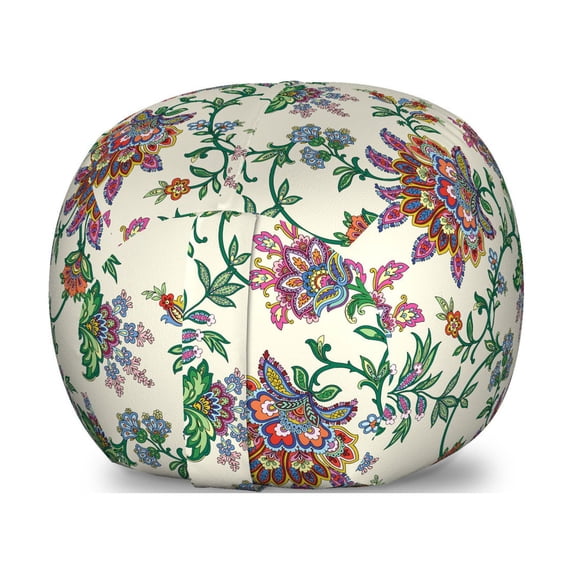 Bohemian Storage Toy Bag Chair, Retro Colorful Flowers Pattern Exquisite Blooms Boho Vintage Floral Art, Stuffed Animal Organizer Washable Bag, Large Size, Multicolor, by Ambesonne