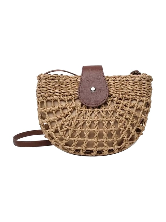 Bohemian Straw Bag Semi Circular Hollow Handbag, Lightweight Woven Beach Tote Stylish Shoulder Bag for Travel Vacation Shopping Summer Party Casual Daily Use Fashion