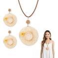 thumbnail image 1 of Bohemian Straw Hat Drop Earrings Handwoven Necklace Set, Ethnic Long Pendant Statement Jewelry, Summer Beach Vacation Accessories, Artisan Crafted Rattan for Women(wwx), 1 of 6