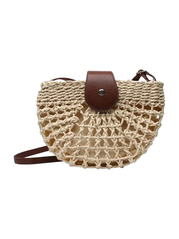 Bohemian Straw Shoulder Bag, Semi-Circular Hollow Woven Handbag for Women Beach Travel Festival, Lightweight Boho Purse for Summer Vacation Casual Outfits Shopping Party Everyday Use