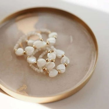 Bohemian Stretch Ring, Natural Shell Mini Heart Beaded Ring