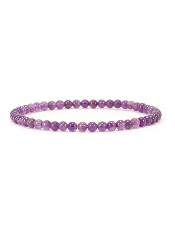 Bohemian Stretch stone beads Bracelets Amethyst 4mm Sizes - Gemstone Beaded Bracelets For Women and Men 6.5-7.2in Round bangle