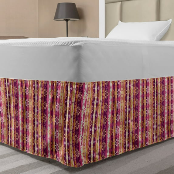 Bohemian Stripe Bed Skirt, Colorful Theme Boho Vintage Ornament Rustic Fiesta Design Image, Elastic Bedskirt Dust Ruffle Wrap Around for Bedding Decor, 4 Sizes, Multicolor, by Ambesonne