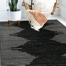 Bohemian Stripe Black 5'x7' Living, Room, Dining room Area Rug