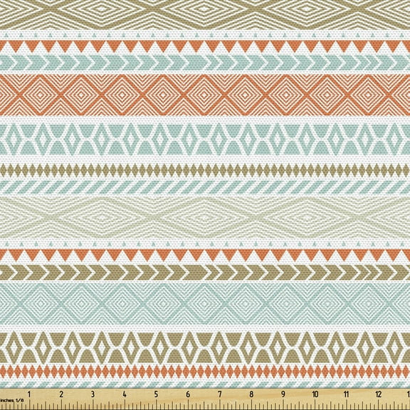 Ambesonne Bohemian Fabric by the Yard Upholstery, Patterns, 1 Yard, Salmon Pale Blue Sepia