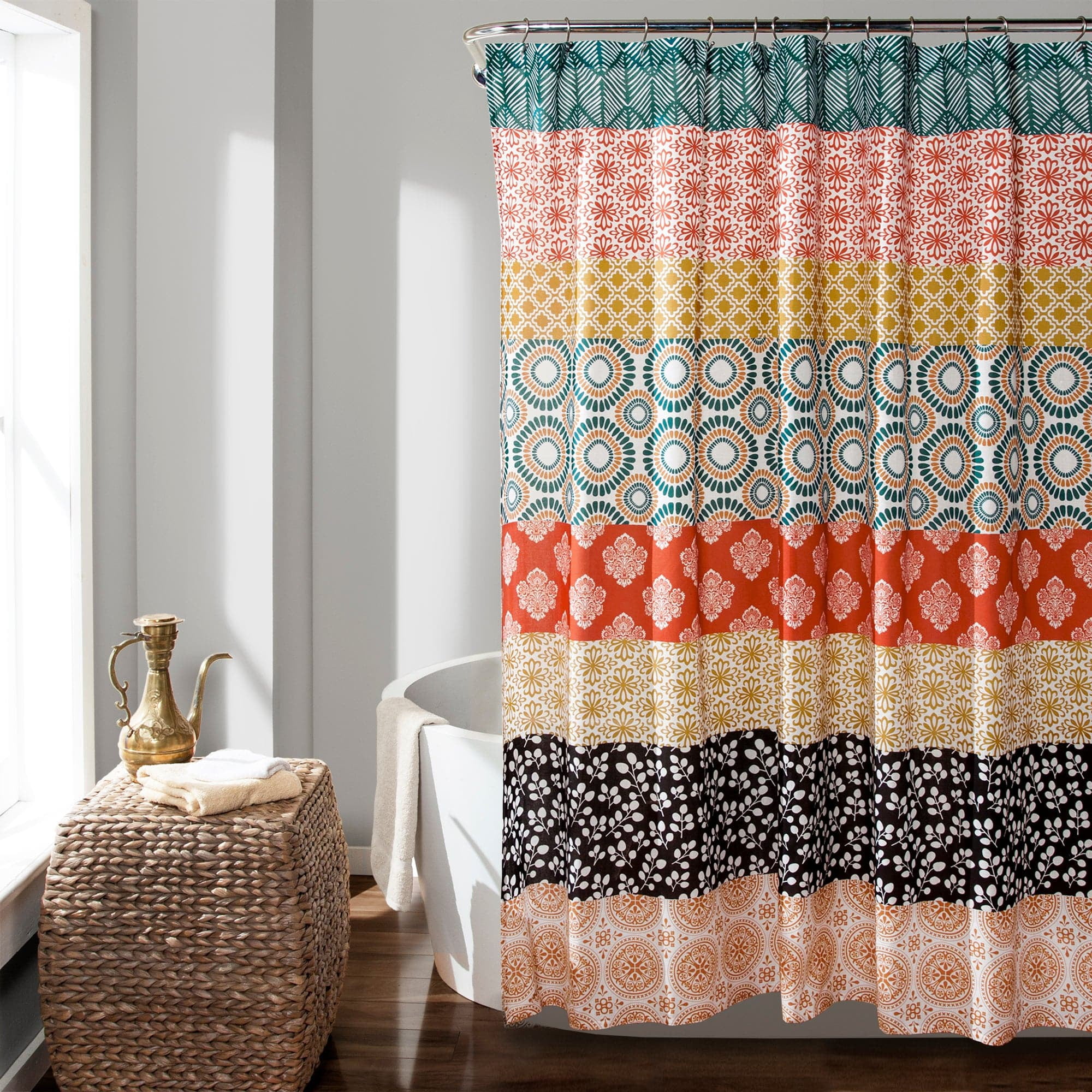 Bohemian Stripe Shower Curtain Turquoise/Orange Single 72X78
