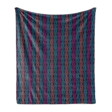 Bohemian Stripe Soft Flannel Fleece Throw Blanket, Modern Boho Combined Style Geometrical Vivid Deco Design, Cozy Plush for Indoor and Outdoor Use, 50" x 70", Hot Pink Aqua, by Ambesonne