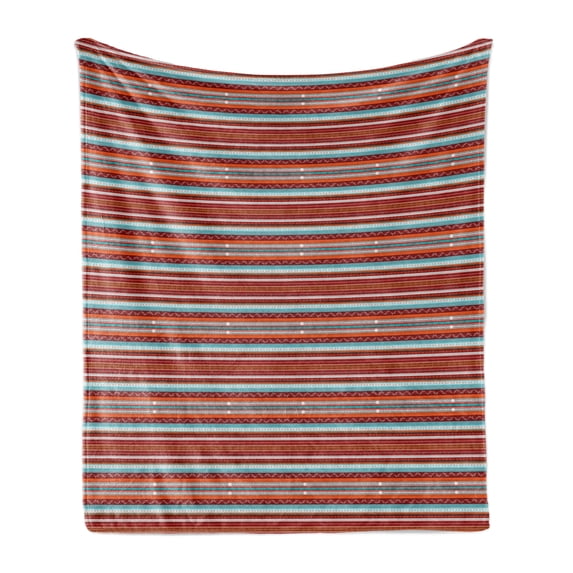Bohemian Stripe Soft Flannel Fleece Throw Blanket, Tribal Traditional Ornamental Folk Clothes Looking Design Eastern Print, Cozy Plush for Indoor and Outdoor Use, 50" x 60", Multicolor, by Ambesonne