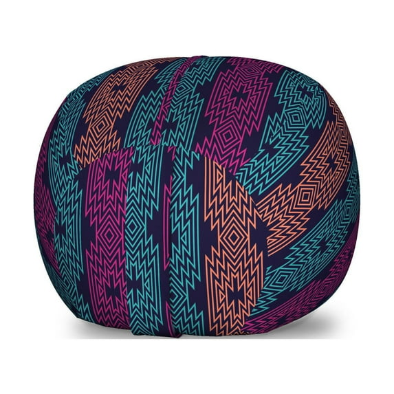 Bohemian Stripe Storage Toy Bag Chair, Modern Boho Combined Style Geometrical Vivid Deco Design, Stuffed Animal Organizer Washable Bag, Large Size, Hot Pink Aqua, by Ambesonne