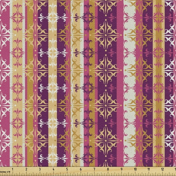 Bohemian Stripe Upholstery Fabric by the Yard, Colorful Theme Boho Vintage Ornament Rustic Fiesta Design Image, Decorative Fabric for DIY and Home Accents, Multicolor by Ambesonne