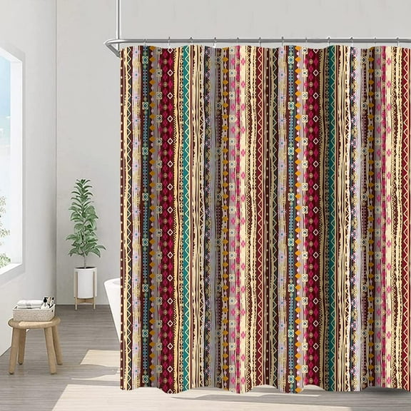 Bohemian Striped Shower Curtains Boho Indian Style Colorful Vertical Stripe Design Modern Bathroom Decor Waterproof Polyester Fabric 72x84 Inch Shower Curtains Sets with Hooks