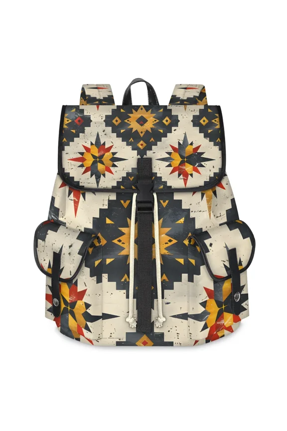 Bohemian Style Backpack for 15'' Laptop Bookbag College School Backpack with Drawstring Closure, Water-Resistant Rucksack for Travel and Daily Use