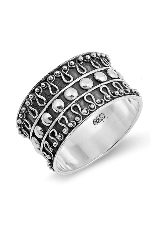 Bohemian Style Beaded Wave Boho Ring .925 Sterling Silver Bali Band Jewelry Female Male Size 8