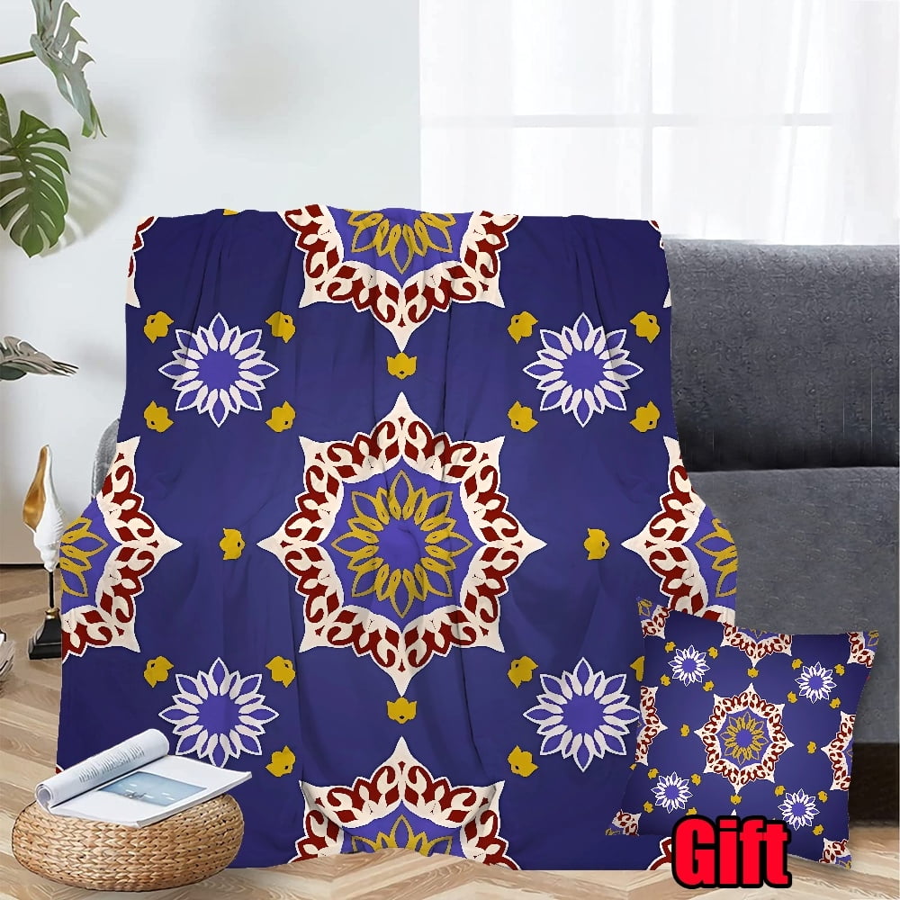 Bohemian Style Bed Blanket With Pillow Cover For Office, Bed, Sofa 3D
