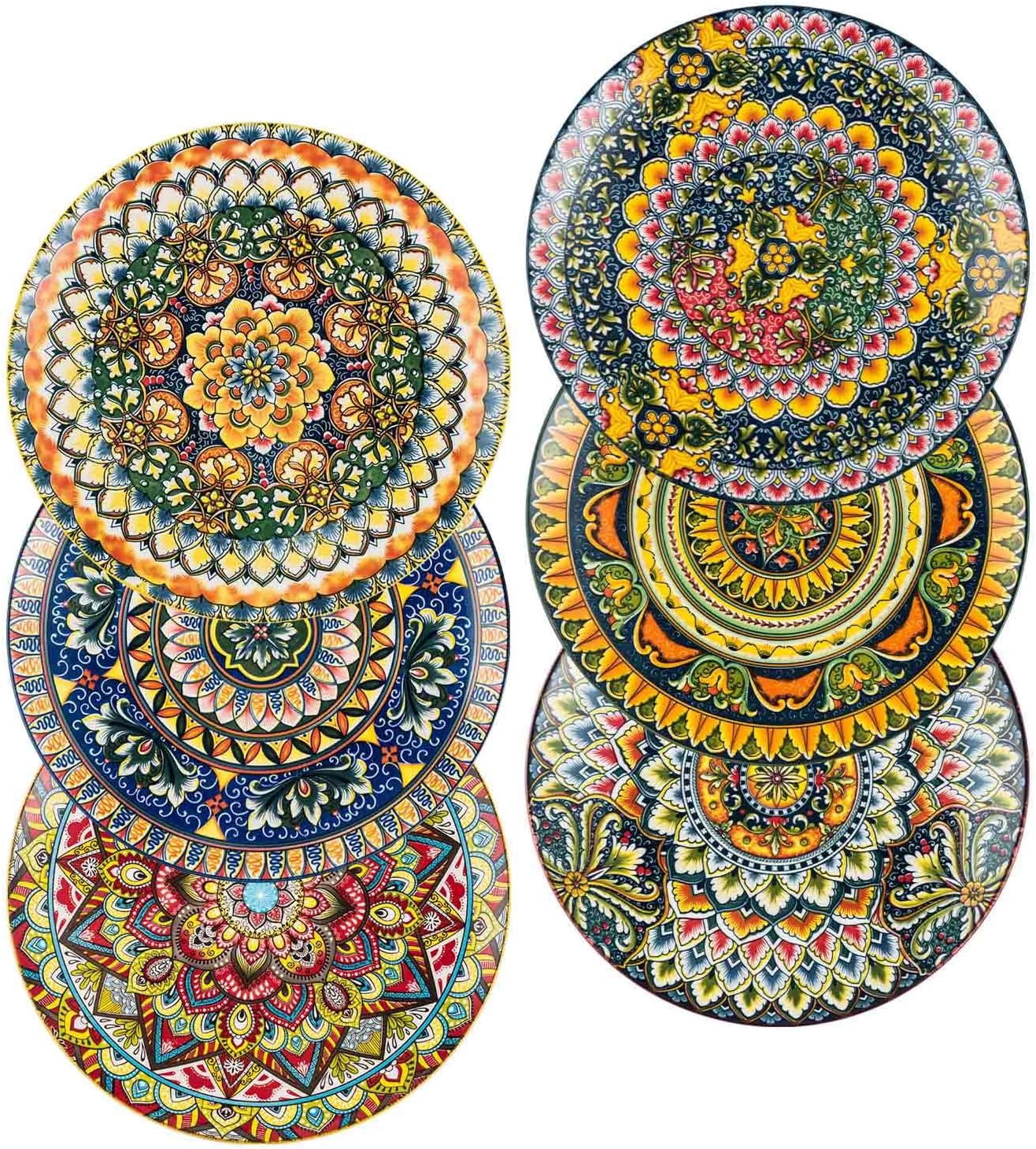 Bohemian Style Ceramic Dinner Plates Set of 6 - 10.5 Inch Porcelain ...