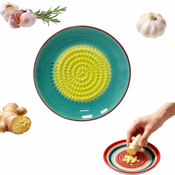 Bohemian Style Ceramic Ginger Grater Plate, 4.5x4.5 Inch Multifunctional Grater for Food, Garlic, Fruit, Puree, Cheese (Light Blue-B)M
