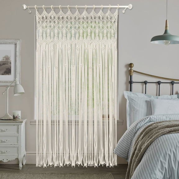 Bohemian Style Closet Doorway Curtain, Yarn Cotton, Wall Hanging Woven Tapestry for Wedding Backdrop, White