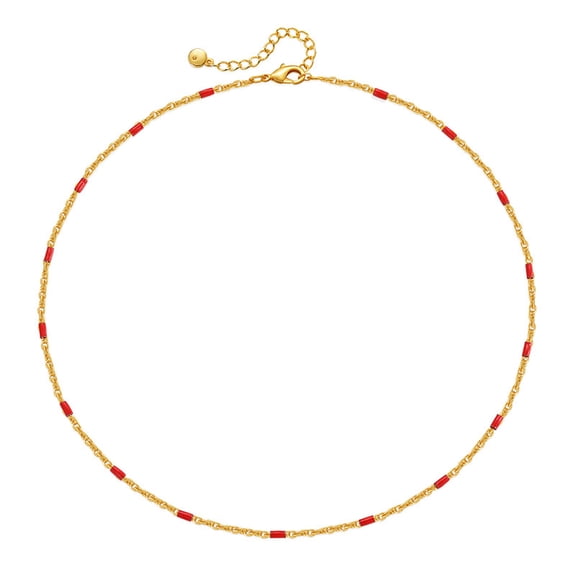Bohemian Style Color Oil Drop Craft Small Beads Beaded Niche Necklace Brass Plated 18K True Gold Chain