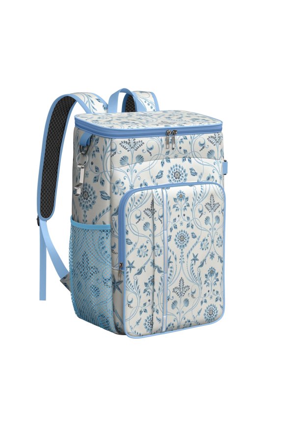 Bohemian Style Cooler Backpack 26 Cans – Waterproof Leakproof Lunch Backpack with Natural Floral Design for Travel, Work, and Outdoor Use