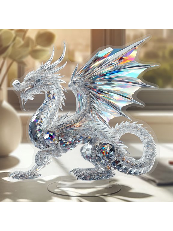 Bohemian Style Crystal Dragon Ornament, 2D Acrylic Ornament with Bohemian Inspired Design and Easy Display, Office Home Decoration for Desk Shelf Wall and Holiday Gift