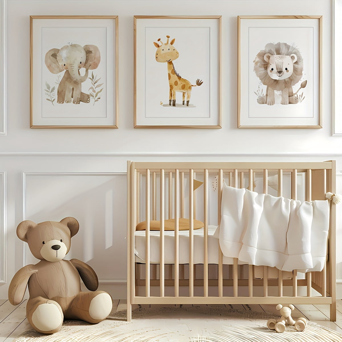 Bohemian Style Cute Animals Art Decor Set of 3, Lion Elephant Giraffe ...