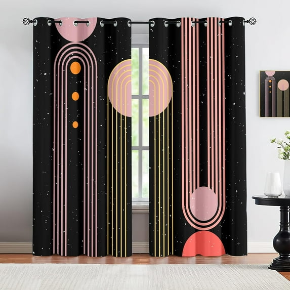 Bohemian Style Decorative Window Treatment , Red Geometric Line Art 3D Eyelet Blackout Curtains, Light Filtering Drapes For Living Room Bedroom Children's Room Dorm Door 42"W x 63"L (Pack of 2)
