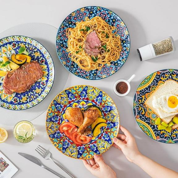 Vancasso Dinner Plates Set of 6-10.5 Inch Ceramic Plates, Microwave, Oven and Dishwasher Safe, Colorful Bohemian Style Dishes for Kitchen