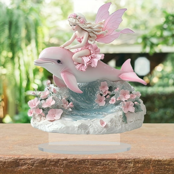 Bohemian Style Dolphin & Fairy Acrylic Color Printed Desktop Home Decor - Table Centerpiece for Desk Shelf Coffee Table, Ideal Gift for Housewarming Birthday Holiday