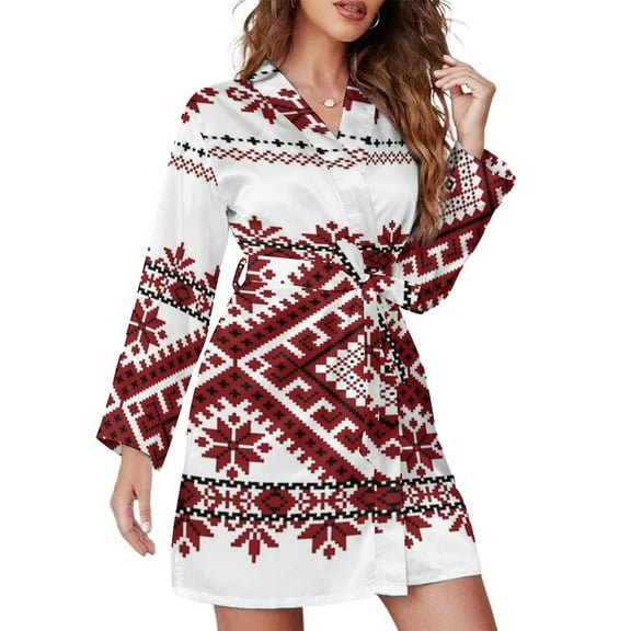 Bohemian Style Embroidery Night Robe Long Sleeve V Neck Robe With Belt Women's Sleepwear Dresses