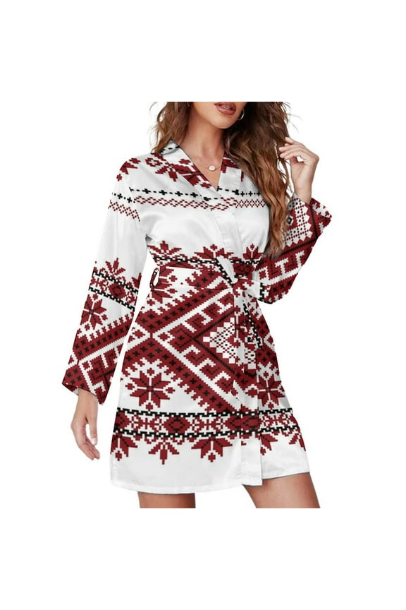 Bohemian Style Embroidery Night Robe Long Sleeve V Neck Robe With Belt Women's Sleepwear Dresses
