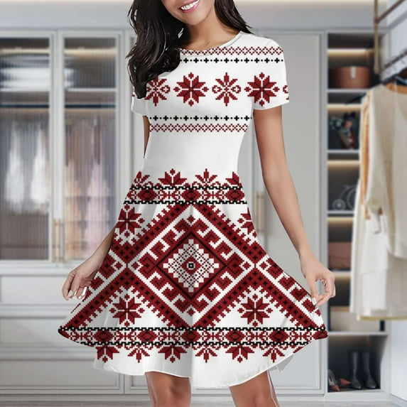 Bohemian Style Embroidery Women's Classic Swing Skater Dress Casual Work Party Cocktail Dresses