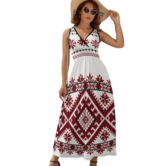 Bohemian Style Embroidery Womens Night Club Maxi Dress V Neck Sleeveless Bohemia Long Dresses