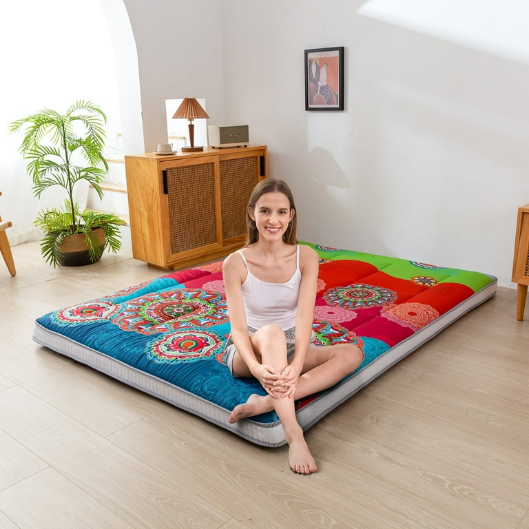 Bohemian Style Portable Foldable Futon Mattress, Queen, Extra